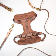 Premium Gassi Set | Hundegeschirr, Leine & Halsband - Braun - S