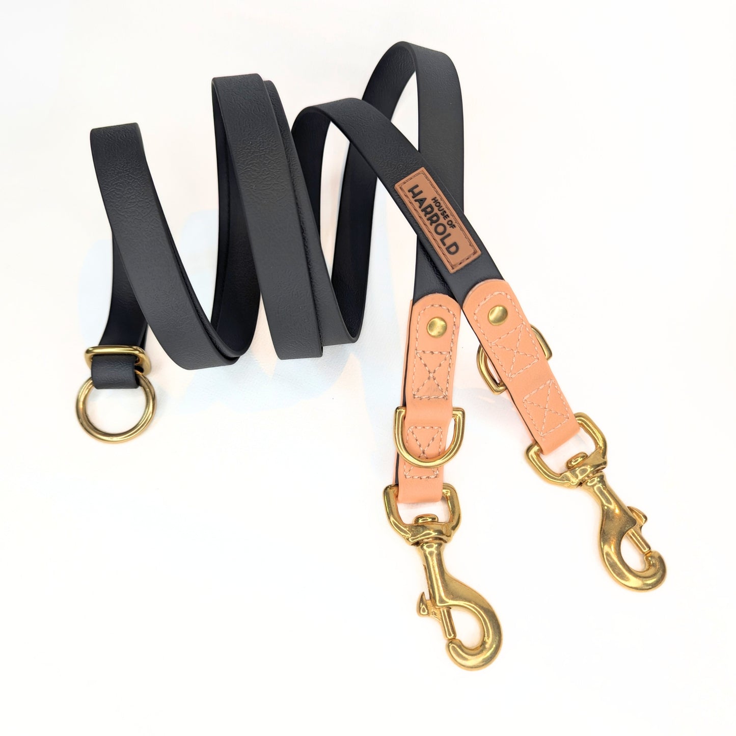 BayBond Adjustable Multi-Way Leash - Black in gallery 1, durable textured webbing, brass hardware, anti-pull tech by House of Harrold