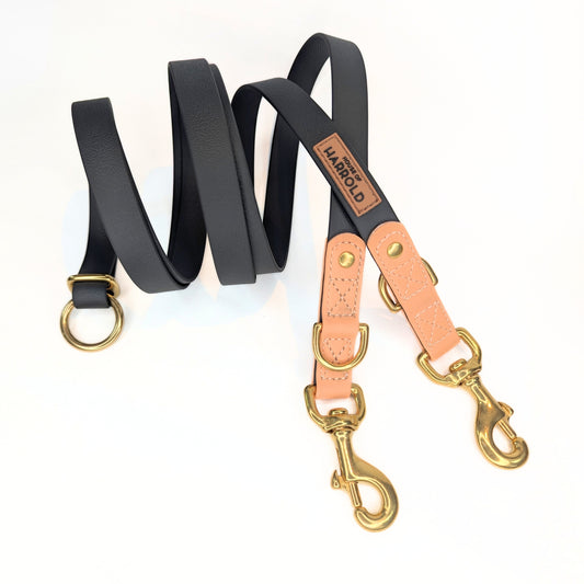 BayBond Adjustable Multi-Way Leash - Black in gallery 1, durable textured webbing, brass hardware, anti-pull tech by House of Harrold