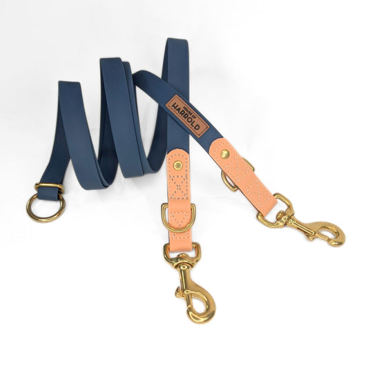 BayBond Adjustable Multi-Way Leash - Blue with brass hardware, premium material, and anti-pull technology by House of Harrold