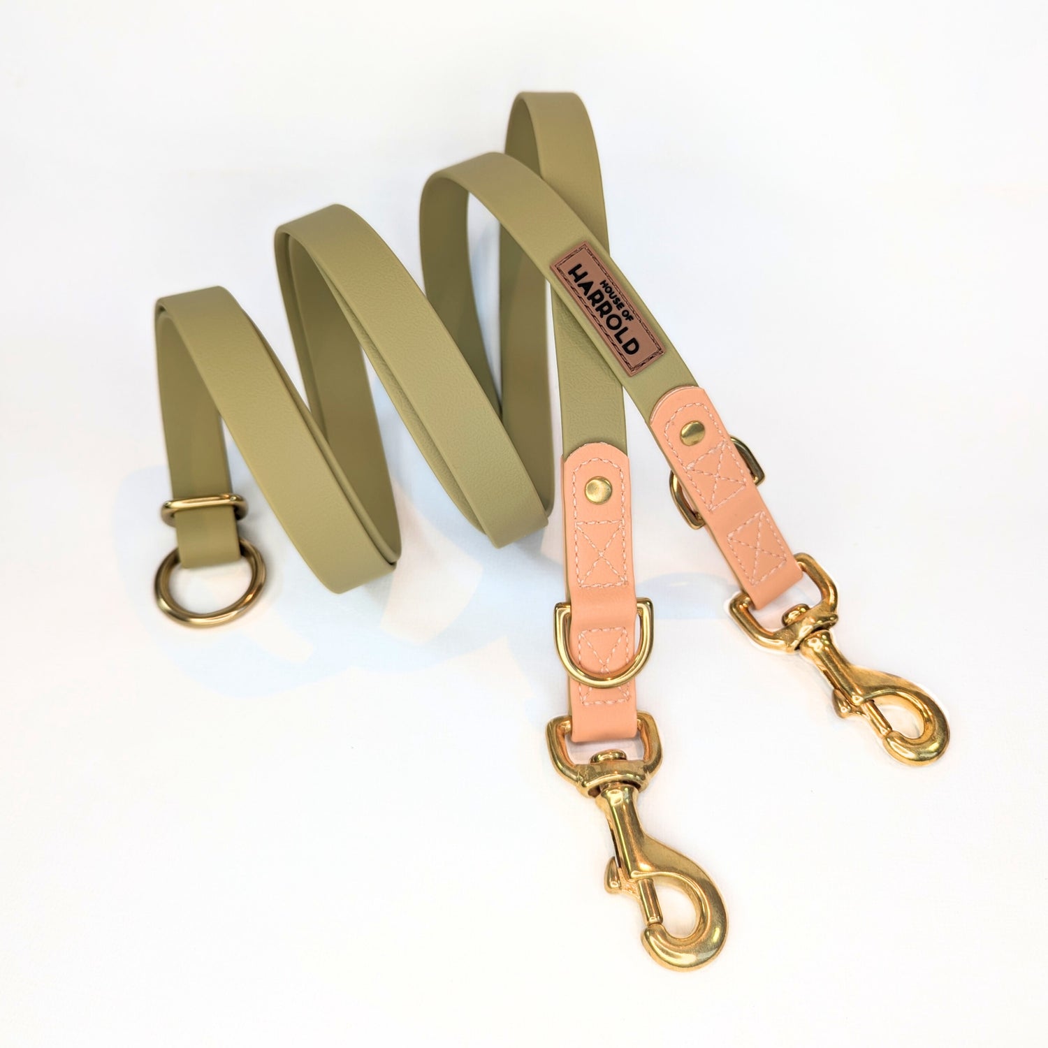 BayBond Adjustable Multi-Way Leash - Green in gallery 1, waterproof textured webbing, brass fittings, anti-pull tech by House of Harrold