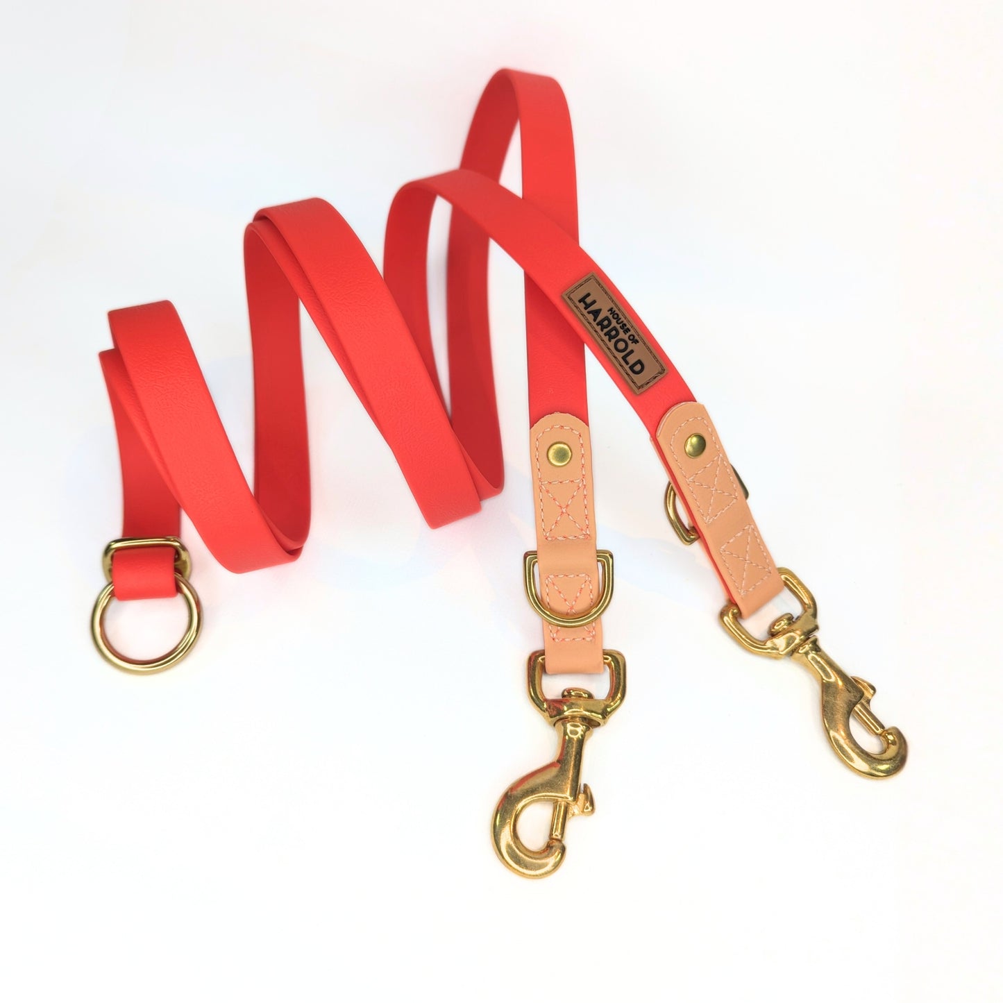 BayBond Adjustable Multi-Way Leash - Red in gallery 1, waterproof textured webbing, brass fittings, anti-pull tech by House of Harrold
