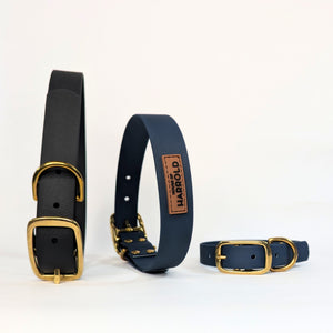 BayBond Collar Waterproof - Blue with brass hardware, high-quality textured vegan PVC, gallery position 1, durable and anti-pull design