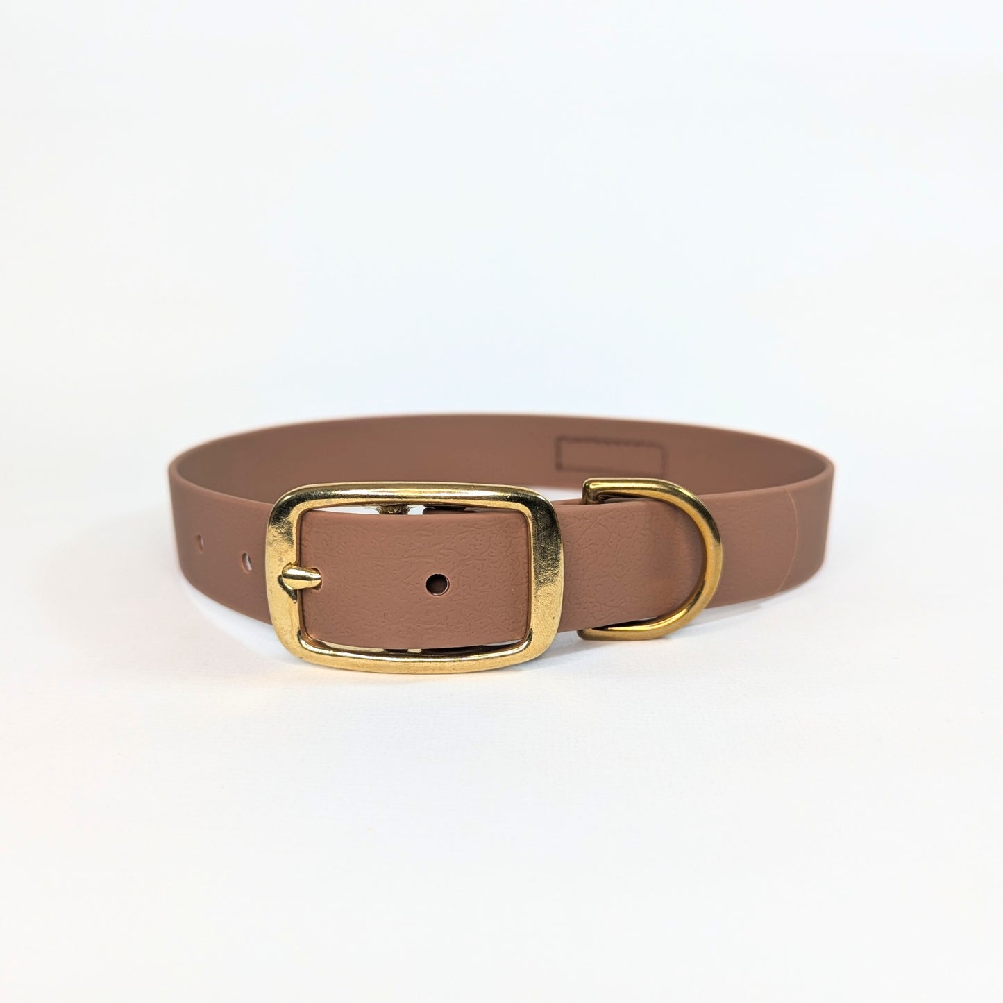 BayBond Collar Waterproof - Brown with brass hardware in gallery position 1, vegan PVC, durable and weatherproof design