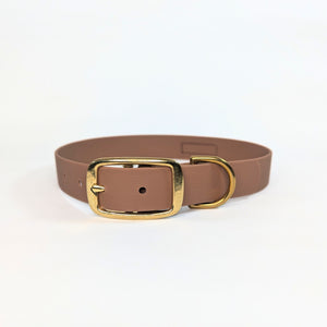 BayBond Collar Waterproof - Brown with brass hardware in gallery position 1, vegan PVC, durable and weatherproof design