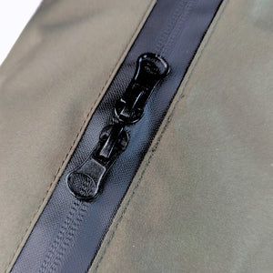 CapeLite Raincoat - Khaki with waterproof zipper detail, durable fabric, designed by House of Harrold for active dogs