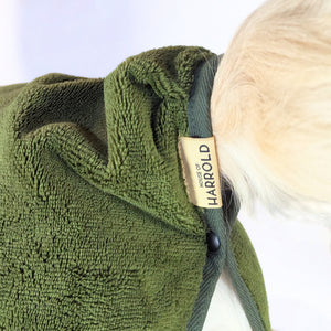 CloudSoft Bamboo Dry Robe - Olive Green with anti-pull design, brass hardware, and premium fabric by House of Harrold