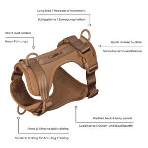 ComfortFit No-Pull Harness - Brown with high quality material, brass hardware, anti-pull technology by House of Harrold for effortless walks and comfort