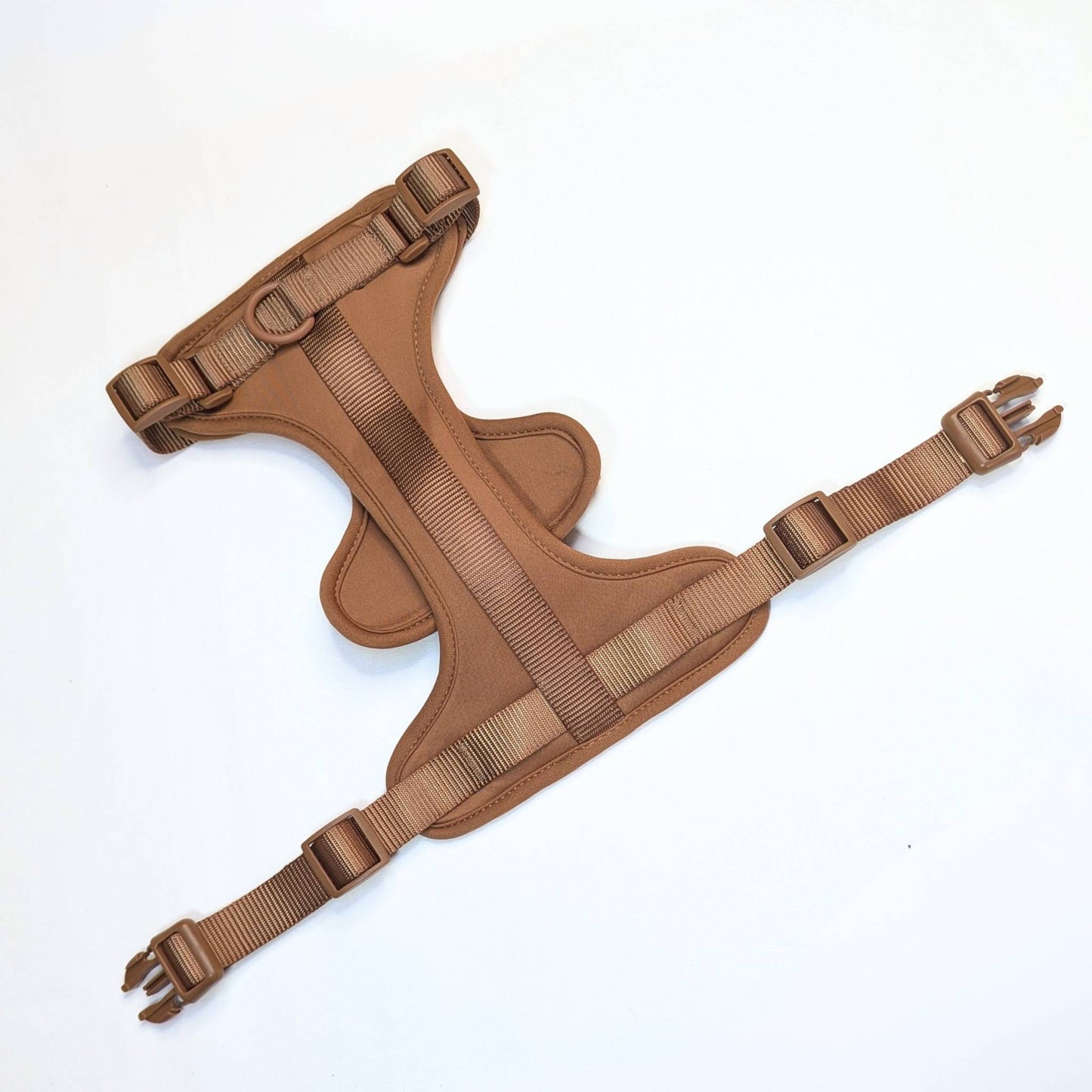 ComfortFit No-Pull Harness - Brown with neoprene, plastic clasp, brass hardware, anti-pull tech by House of Harrold for lasting dog control