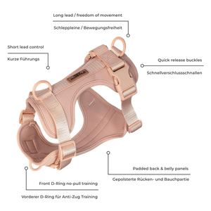 ComfortFit No-Pull Harness - Pink with neoprene, brass hardware, quick release buckle, padded panels by House of Harrold