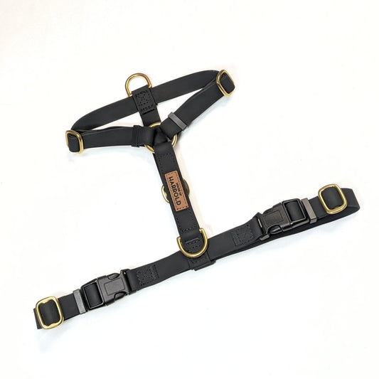 LoomLite No-Pull Waterproof Harness - Black with brass hardware, anti-pull technology, and high quality material by House of Harrold