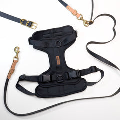 Premium Gassi Set | Hundegeschirr, Leine & Halsband - Schwarz - S