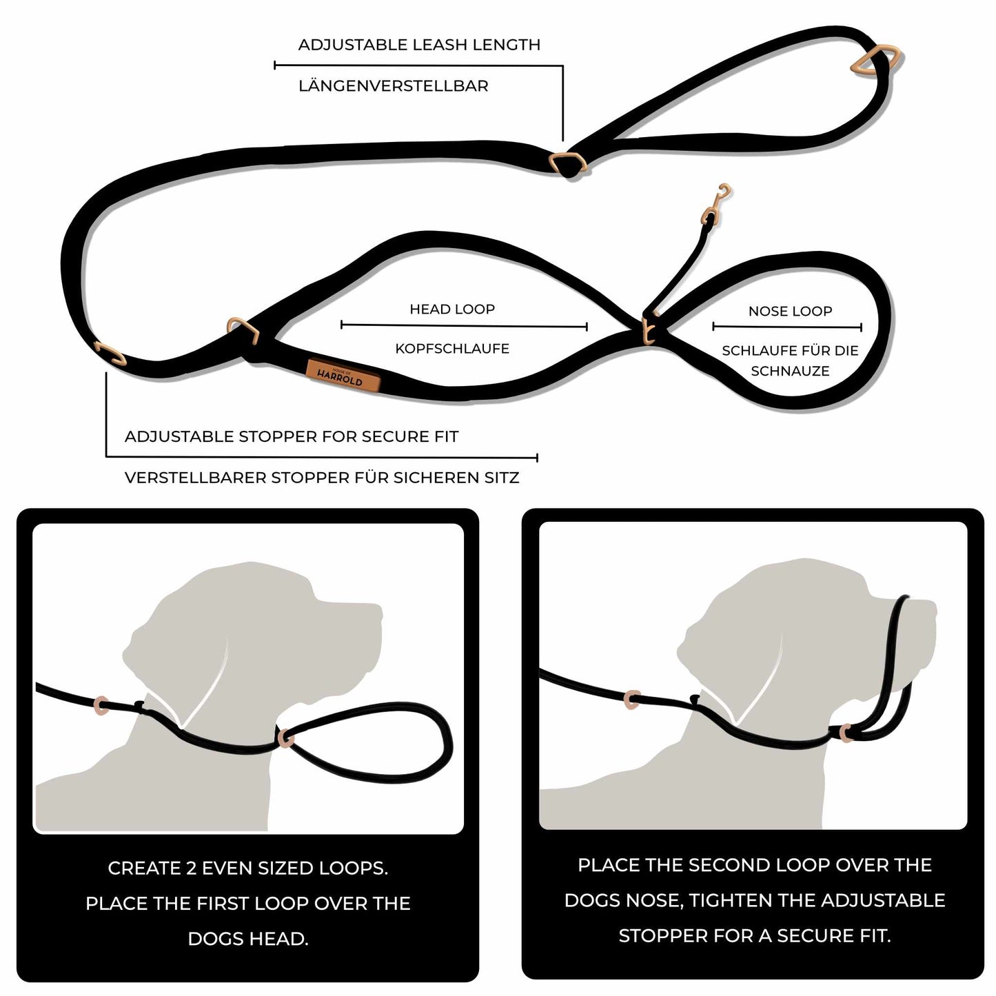 NoStorm Anti-Pull Leash with high quality material, brass hardware, adjustable stopper, and anti-pull technology by House of Harrold